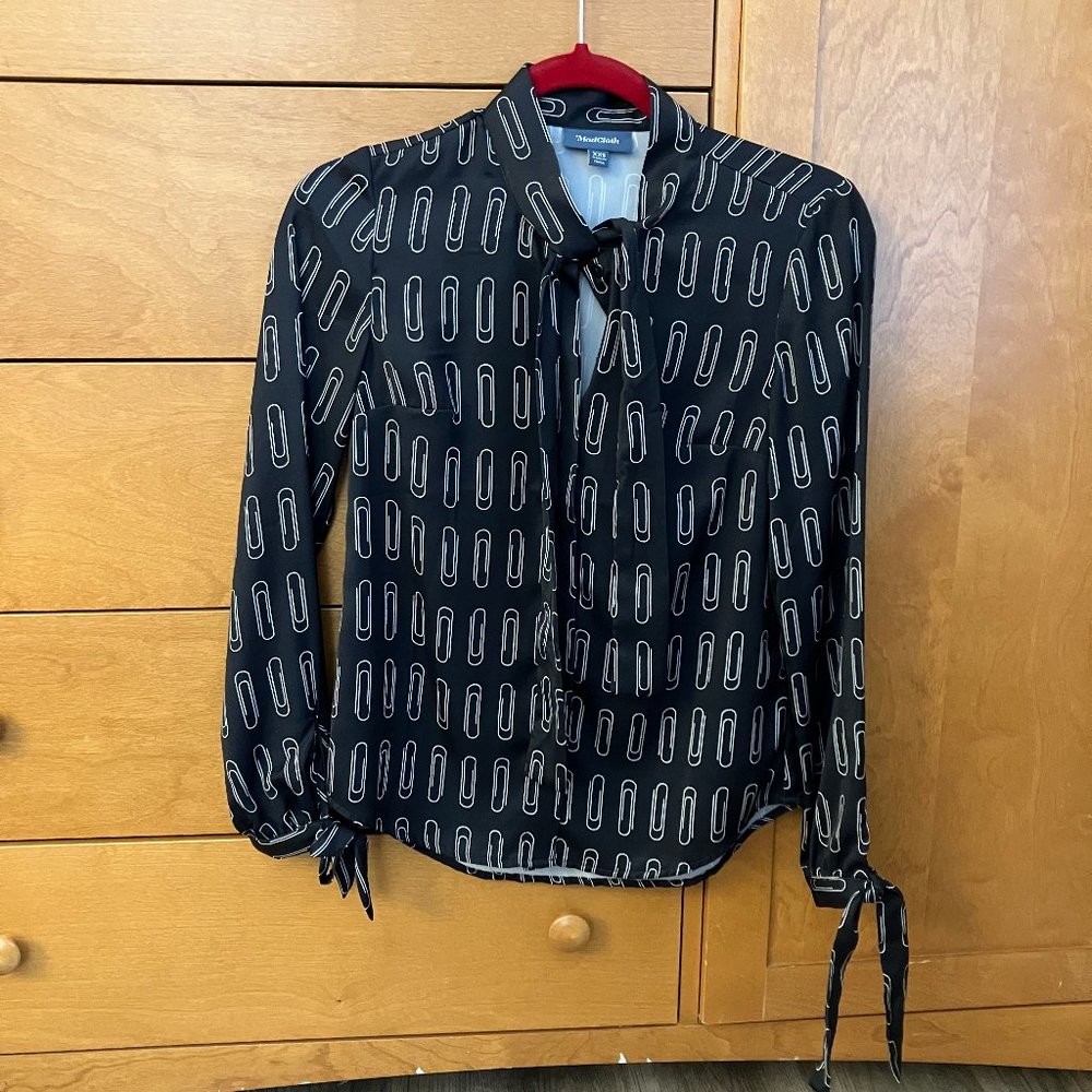 Modcloth Paper Clip Tie-Neck Blouse